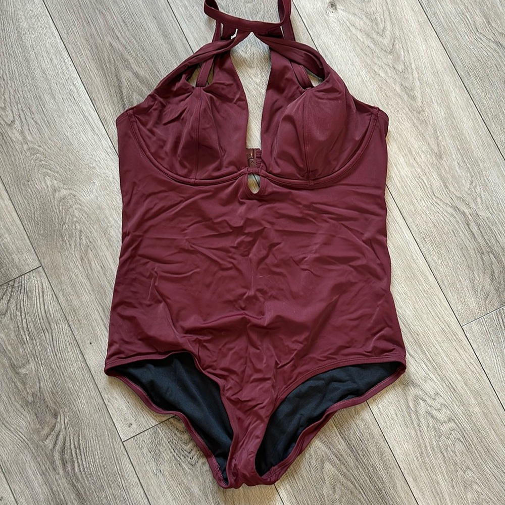 City chic sexy burgundy one piece swimsuit